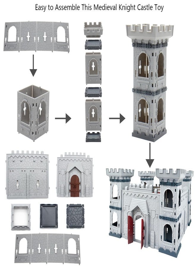 Plustopoy Medieval Castle Knight Toy Soldier Army Figurines, DIY Assembled Cavalry, Arrow Tower,8 Knights and 8 Horse, 36 Soldiers, Simulated Siege War of Attack Castle Toy for Boys - Image 4